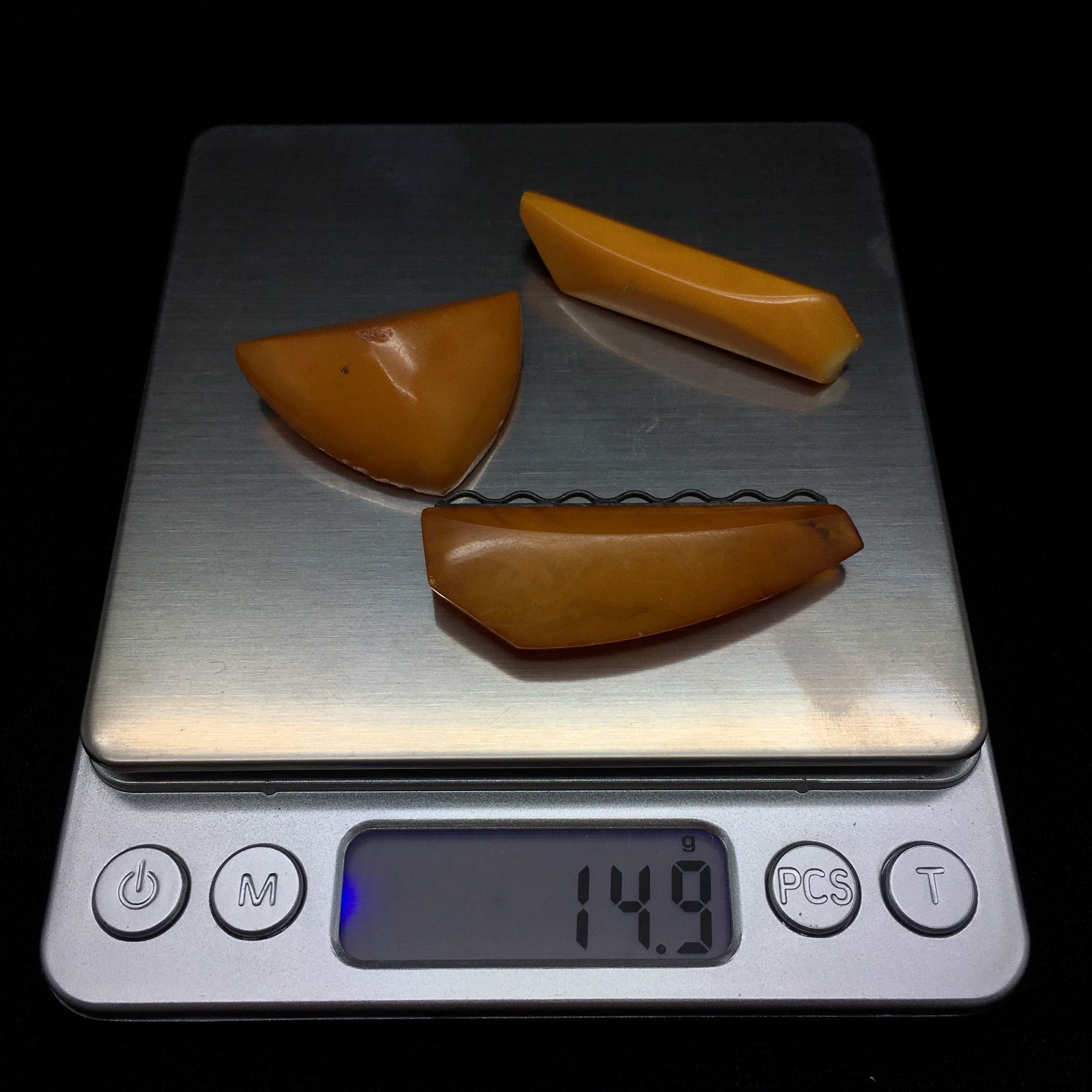 Antique Baltic amber brooch set x3 old butterscotch color - 4