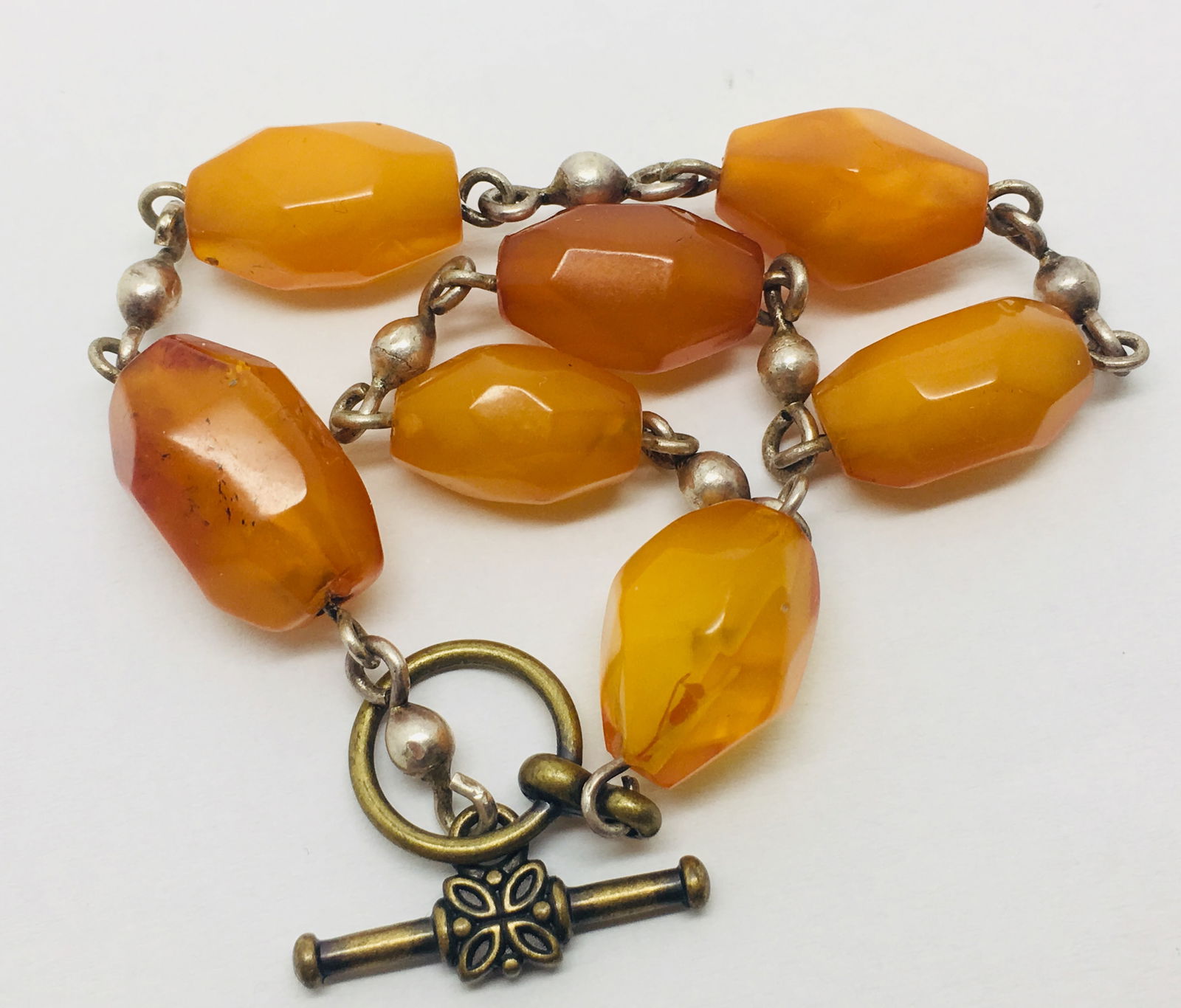 Amazing Vintage Amber Bracelet made from Hand Carved Amber beads - 2