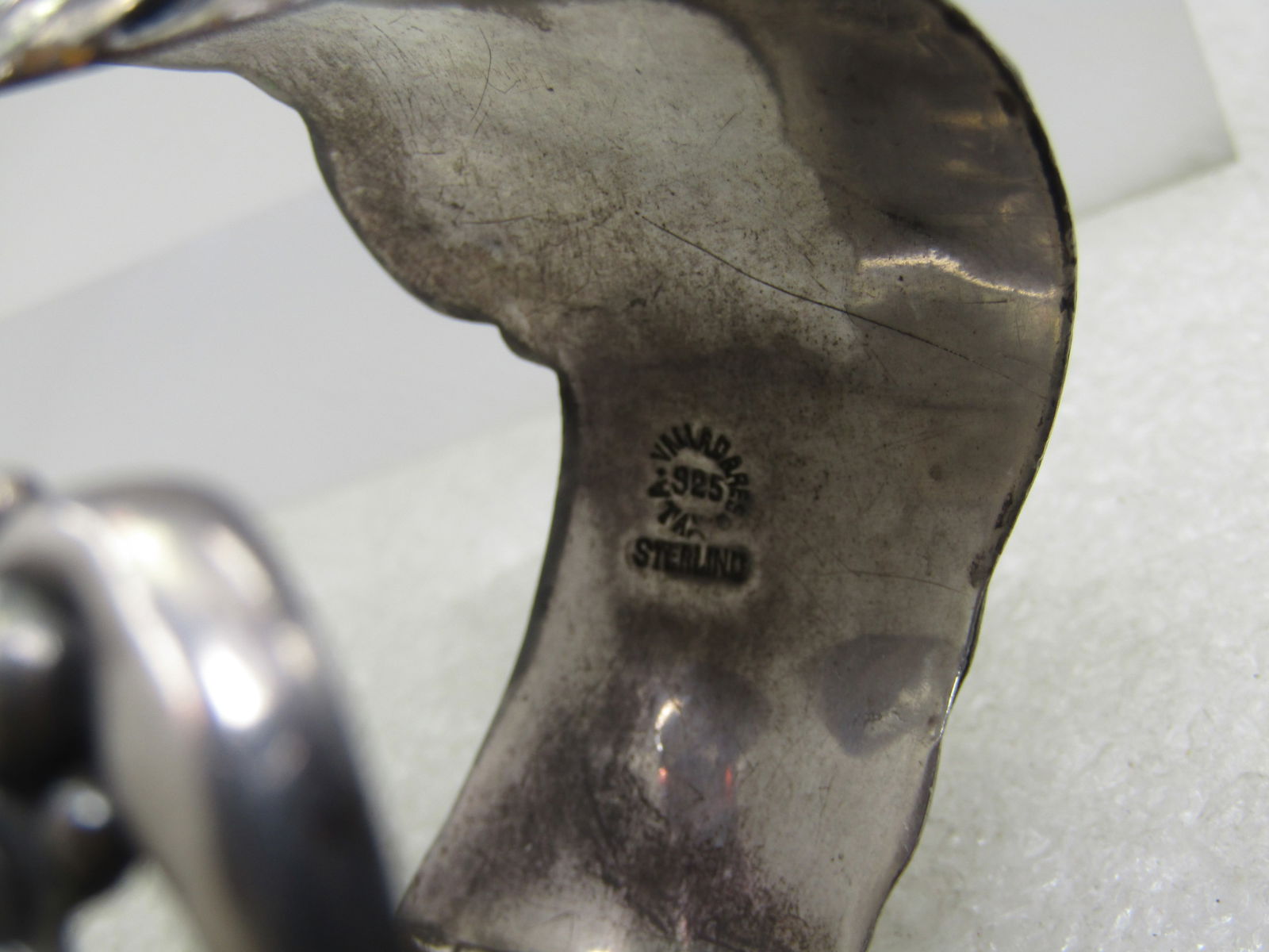 Vintage Sterling Double Fish Clamper Bracelet, Amethyst Accents, 7.5", Signed Valladares - 6