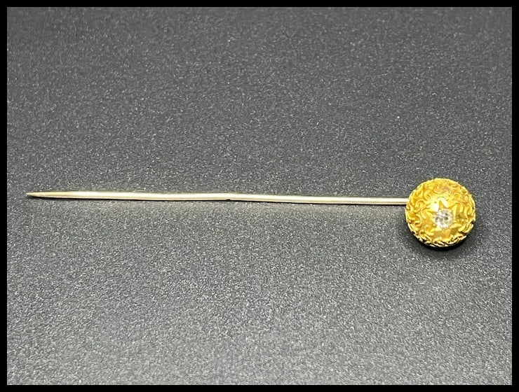 Vintage European Cut Diamond 14k Gold Ornate Ball Stickpin - 2