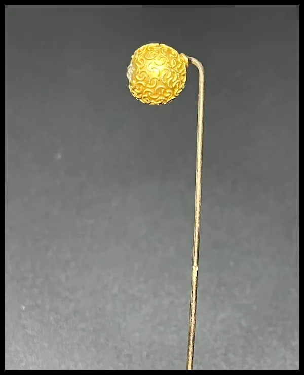 Vintage European Cut Diamond 14k Gold Ornate Ball Stickpin - 4