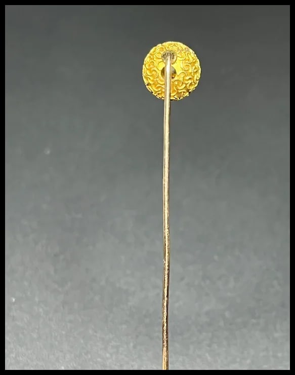 Vintage European Cut Diamond 14k Gold Ornate Ball Stickpin - 5