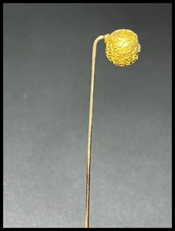Vintage European Cut Diamond 14k Gold Ornate Ball Stickpin - 6