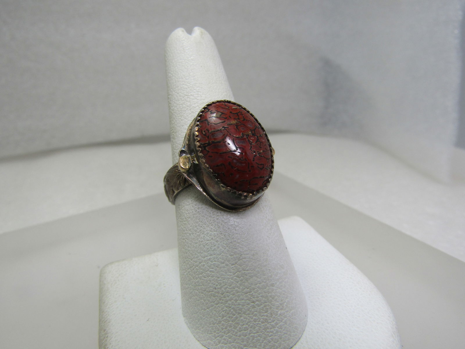 Vintage Sterling Red Jasper Ring, Boho/Southwestern, Sz. 8.25, Signed MGM (1 of 6)