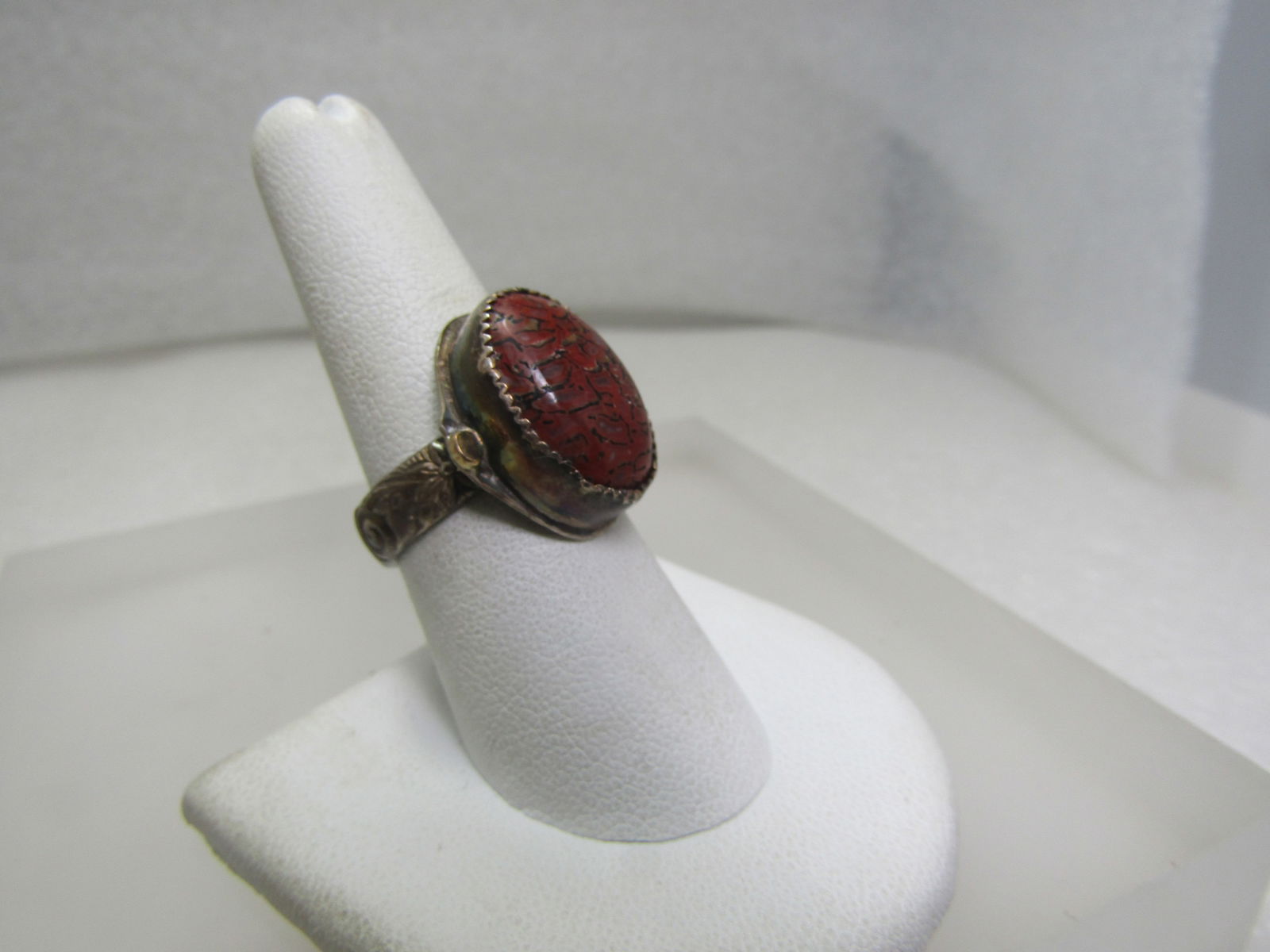 Vintage Sterling Red Jasper Ring, Boho/Southwestern, Sz. 8.25, Signed MGM - 2