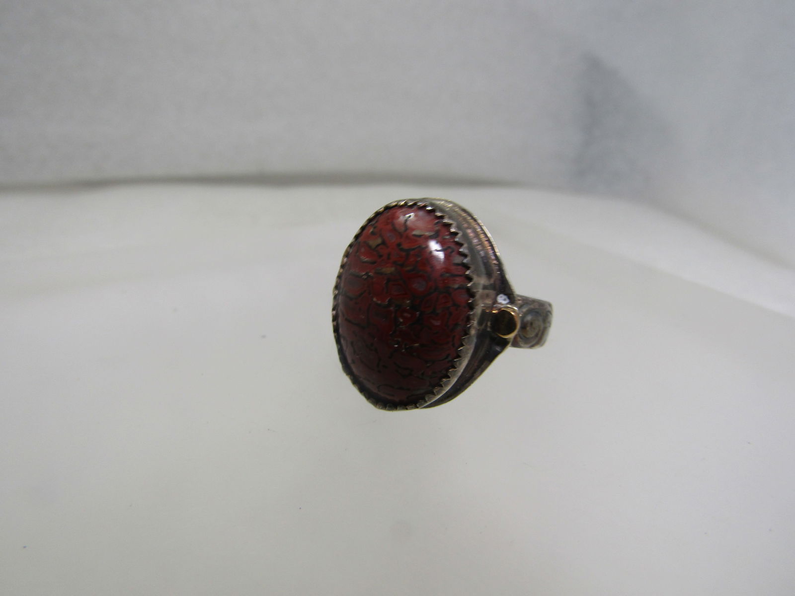 Vintage Sterling Red Jasper Ring, Boho/Southwestern, Sz. 8.25, Signed MGM - 4