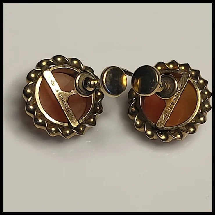 Vintage Ornate Shell Filigree Cameo Earrings - 3