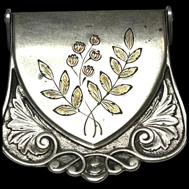 Vintage Sterling Silver Buckle with Floral Inlay/Detail (1 of 11)