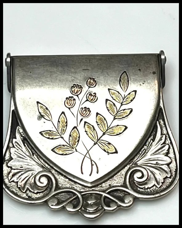 Vintage Sterling Silver Buckle with Floral Inlay/Detail - 2