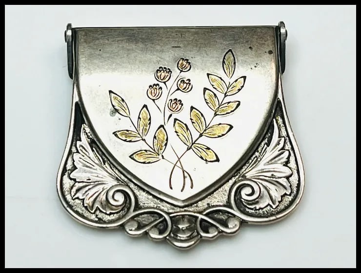 Vintage Sterling Silver Buckle with Floral Inlay/Detail - 3