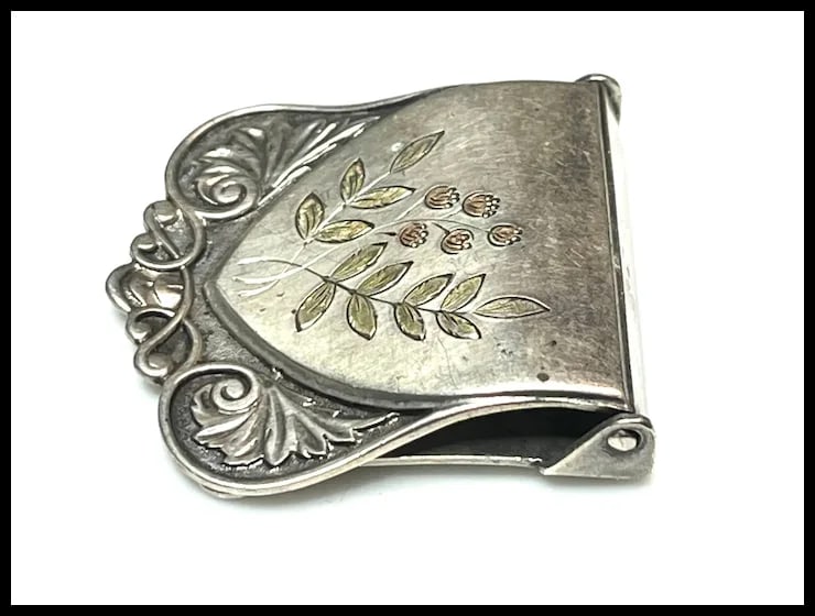 Vintage Sterling Silver Buckle with Floral Inlay/Detail - 4