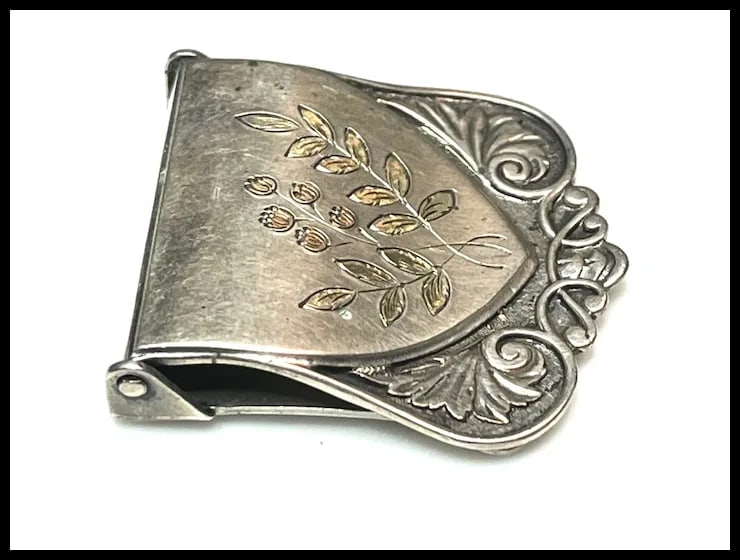 Vintage Sterling Silver Buckle with Floral Inlay/Detail - 6