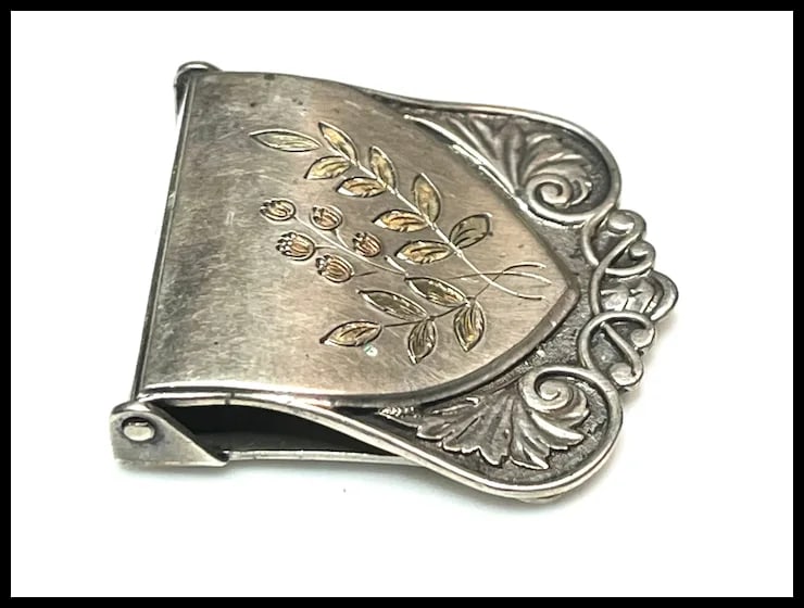 Vintage Sterling Silver Buckle with Floral Inlay/Detail - 7