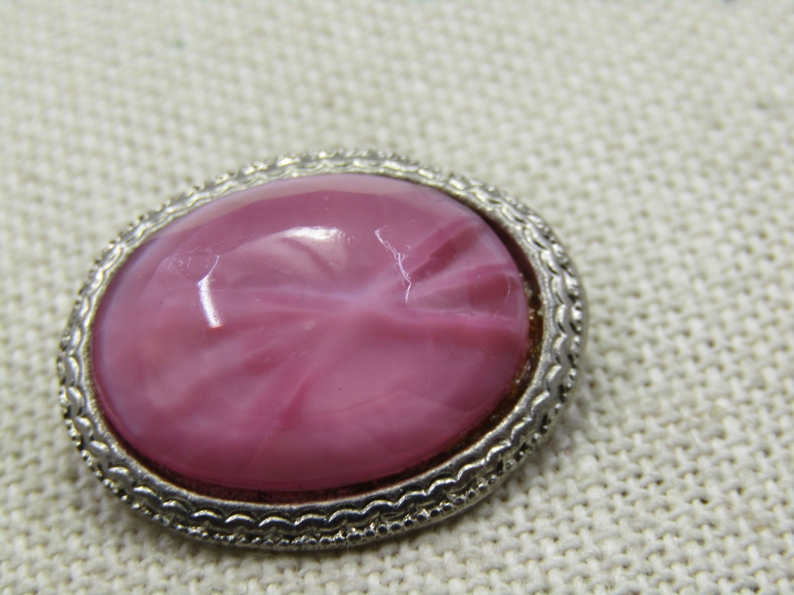 Vintage Pink Glass Framed Brooch, C-Clasp, 1930's-1940's. (1 of 6)