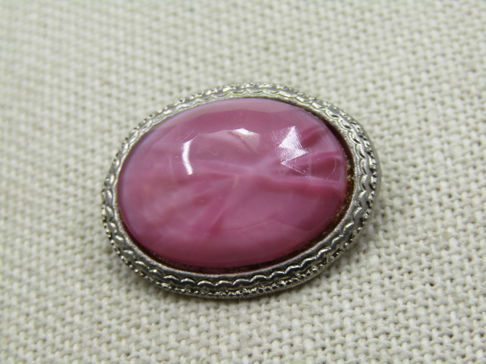Vintage Pink Glass Framed Brooch, C-Clasp, 1930's-1940's. - 2