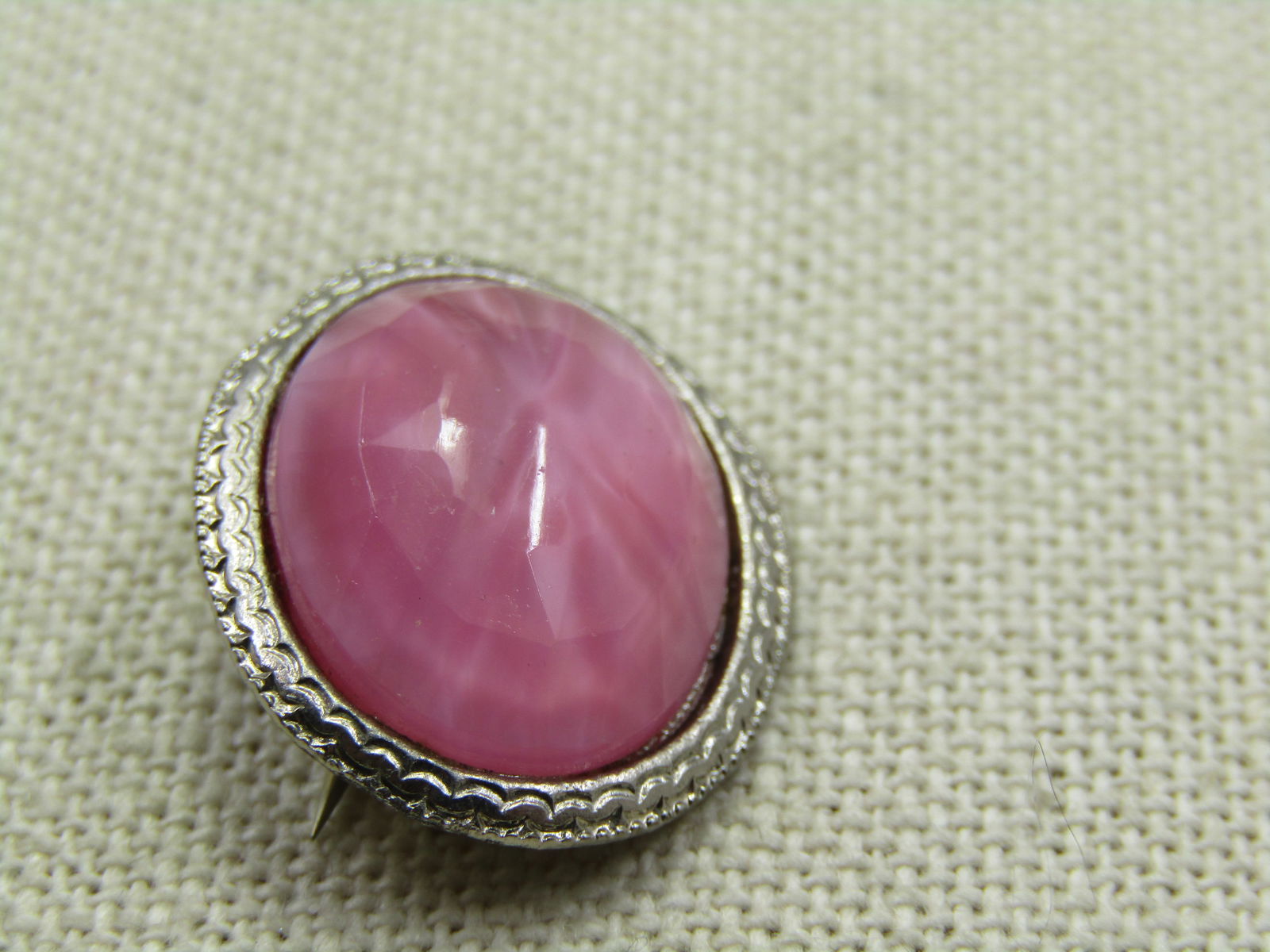 Vintage Pink Glass Framed Brooch, C-Clasp, 1930's-1940's. - 3