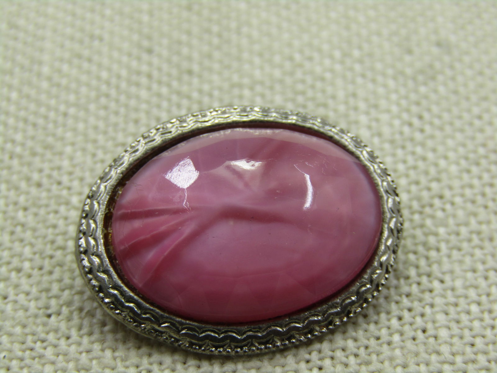 Vintage Pink Glass Framed Brooch, C-Clasp, 1930's-1940's. - 4