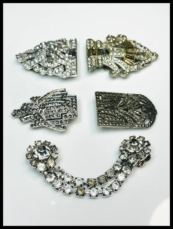 Lot of Vintage Marcasite & Rhinestone Clasps - 4