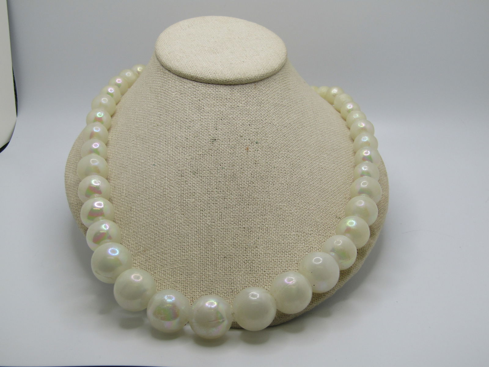 Vintage Iridescent Faux Pearl Necklace, Graduated, 23", Blox Clasp, 1940's-1950's - 2