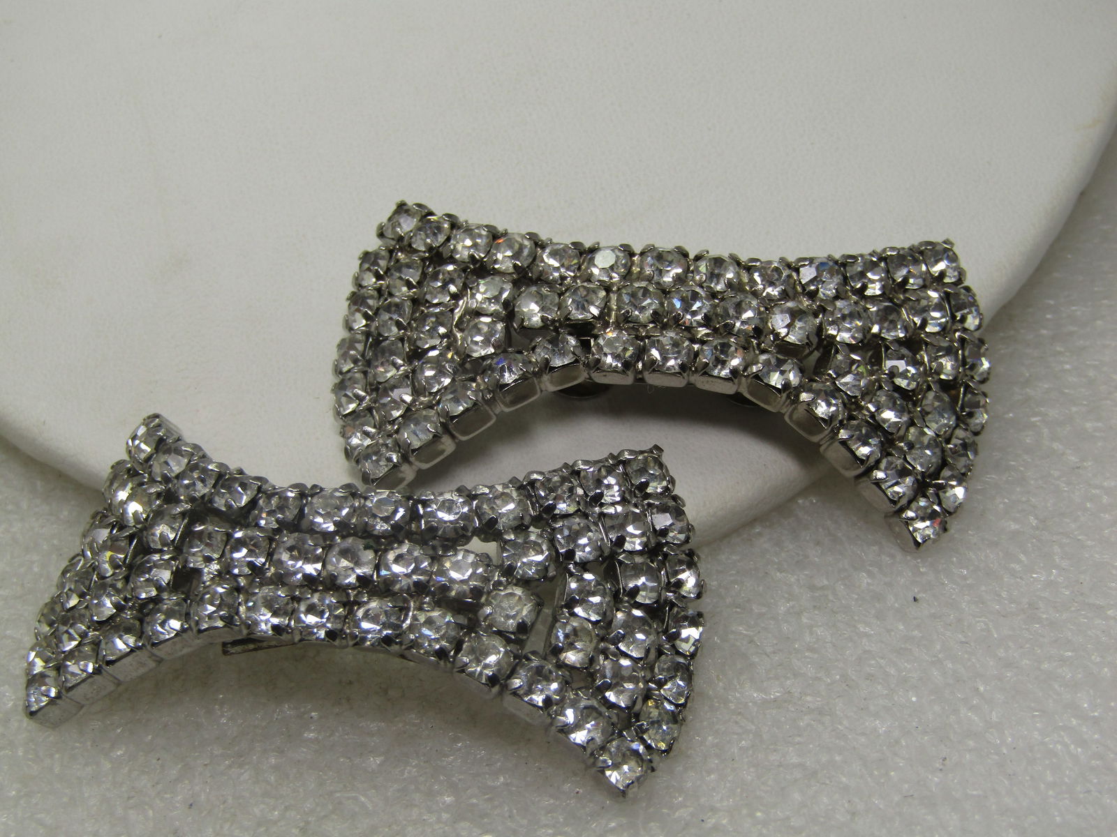 Vintage Rhinestone Shoe Buckles, Bow Shaped, 2.5" - 4