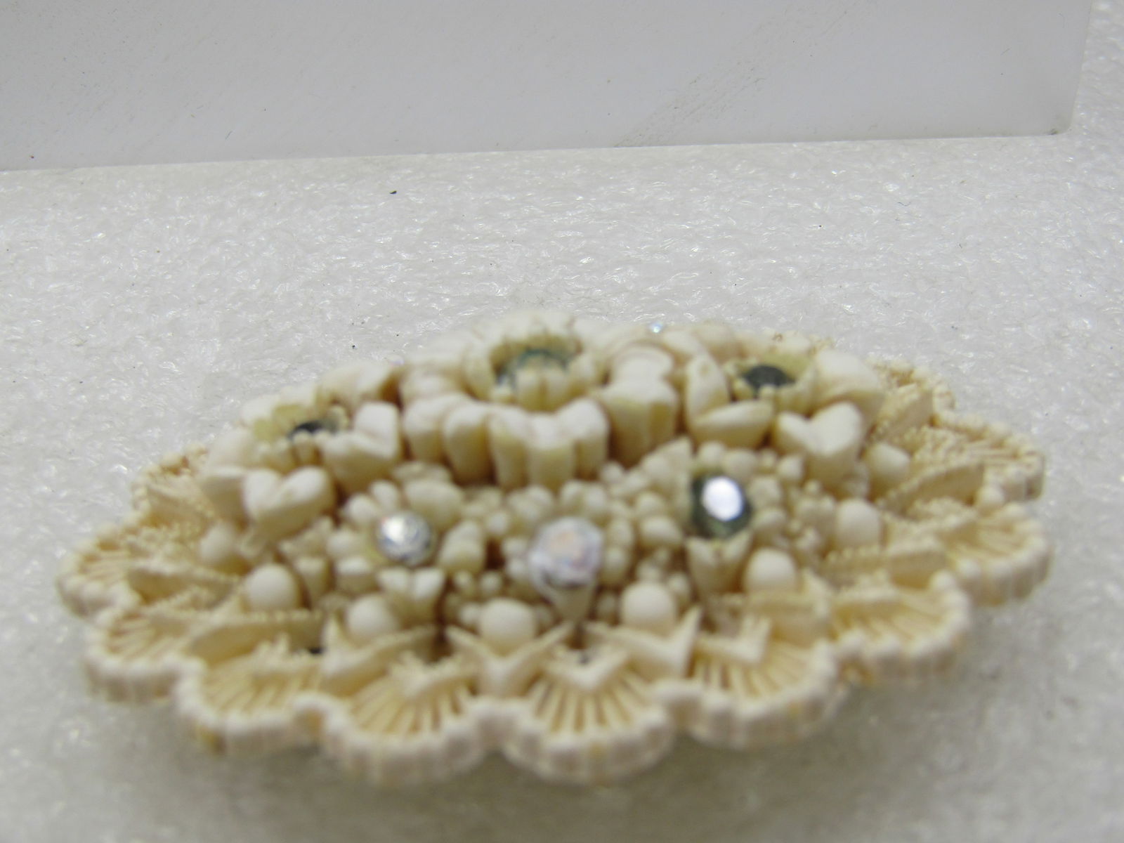 White Celluloid Floral Rhinestone Brooch, 1930's-1940's - 2