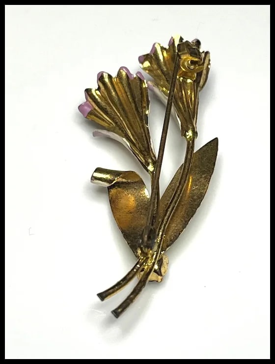 Vintage Lilly Brooch Enamel and Rhinestone Brooch - 6