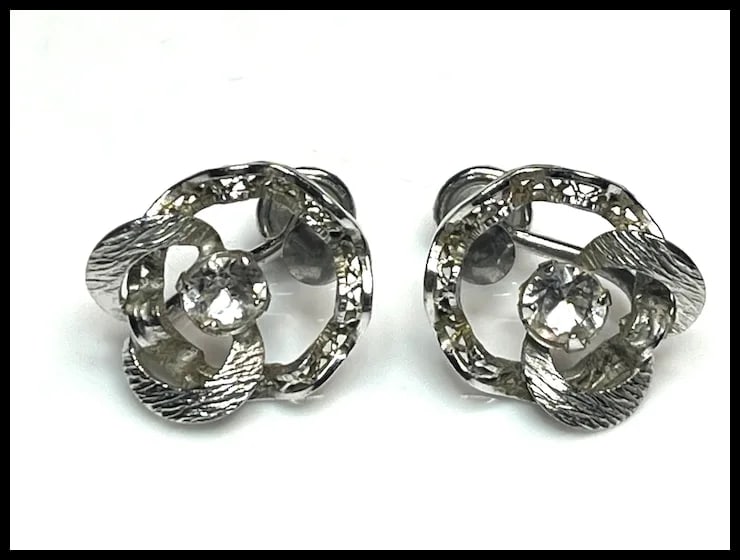 Vintage Sterling Flower Screw Back Earrings - 2