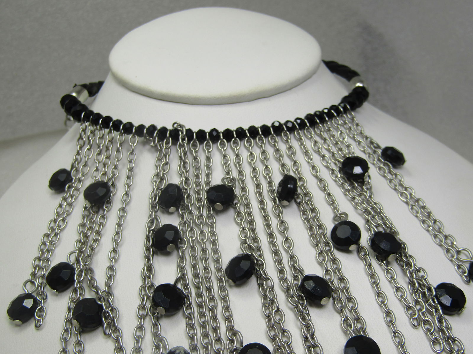 Vintage Chain & Bead Drop Bib Necklace, 21" - 3