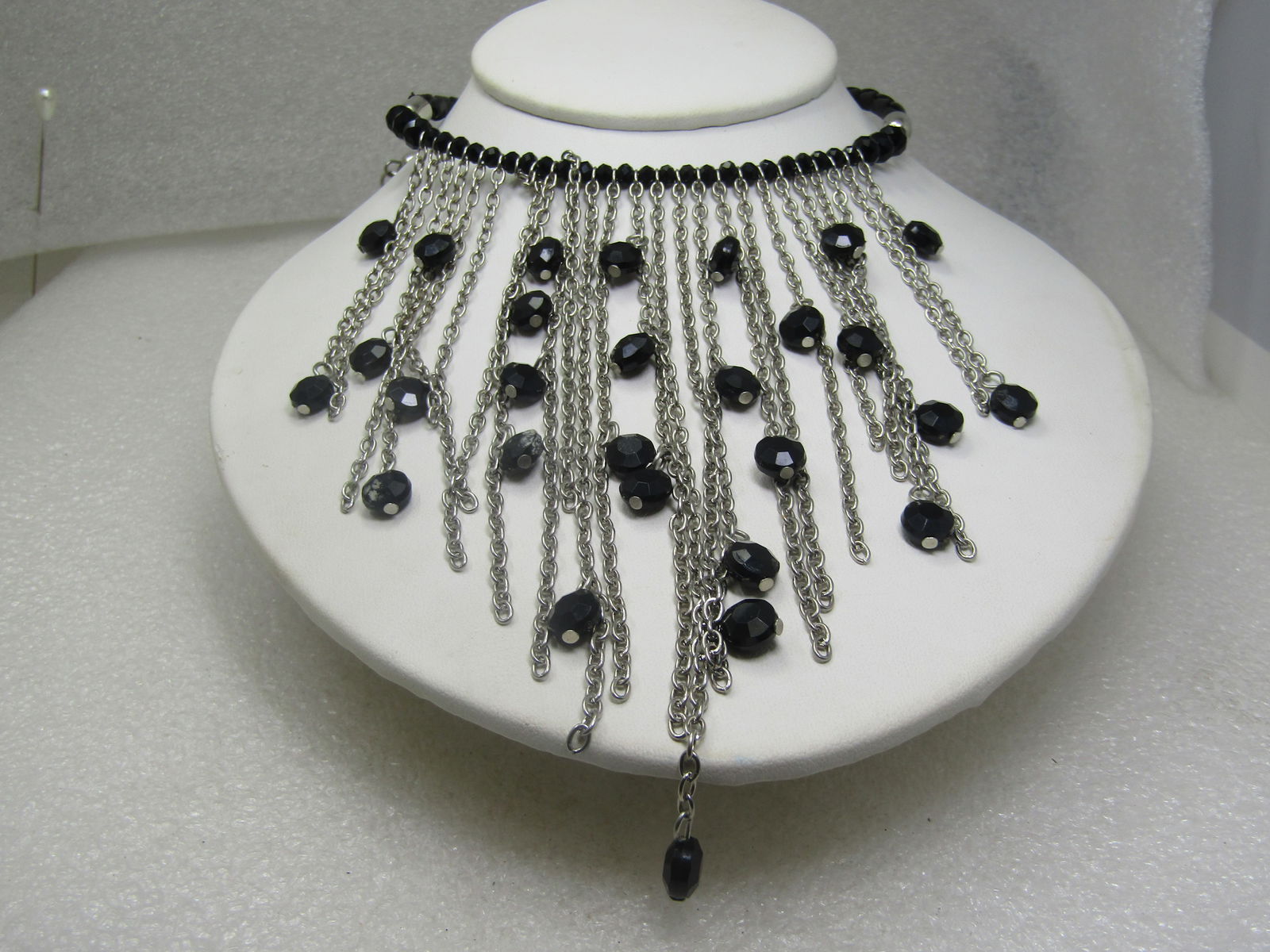 Vintage Chain & Bead Drop Bib Necklace, 21" - 4