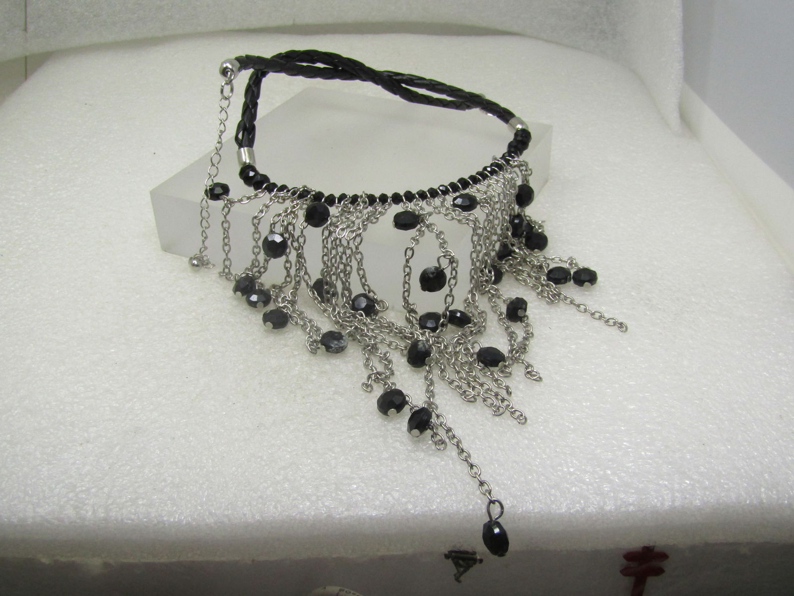 Vintage Chain & Bead Drop Bib Necklace, 21" - 5