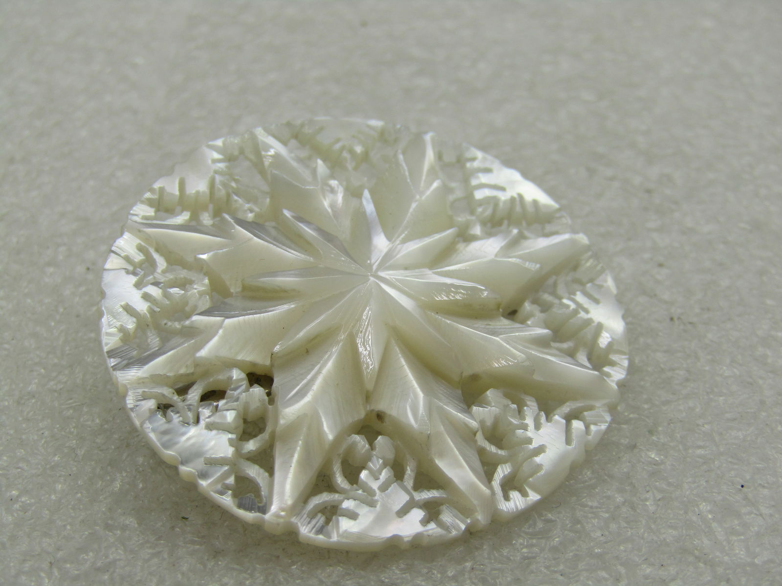 Vintage Carved Mother-of-Pearl Filigree Star Brooch, 1.5" Round - 2