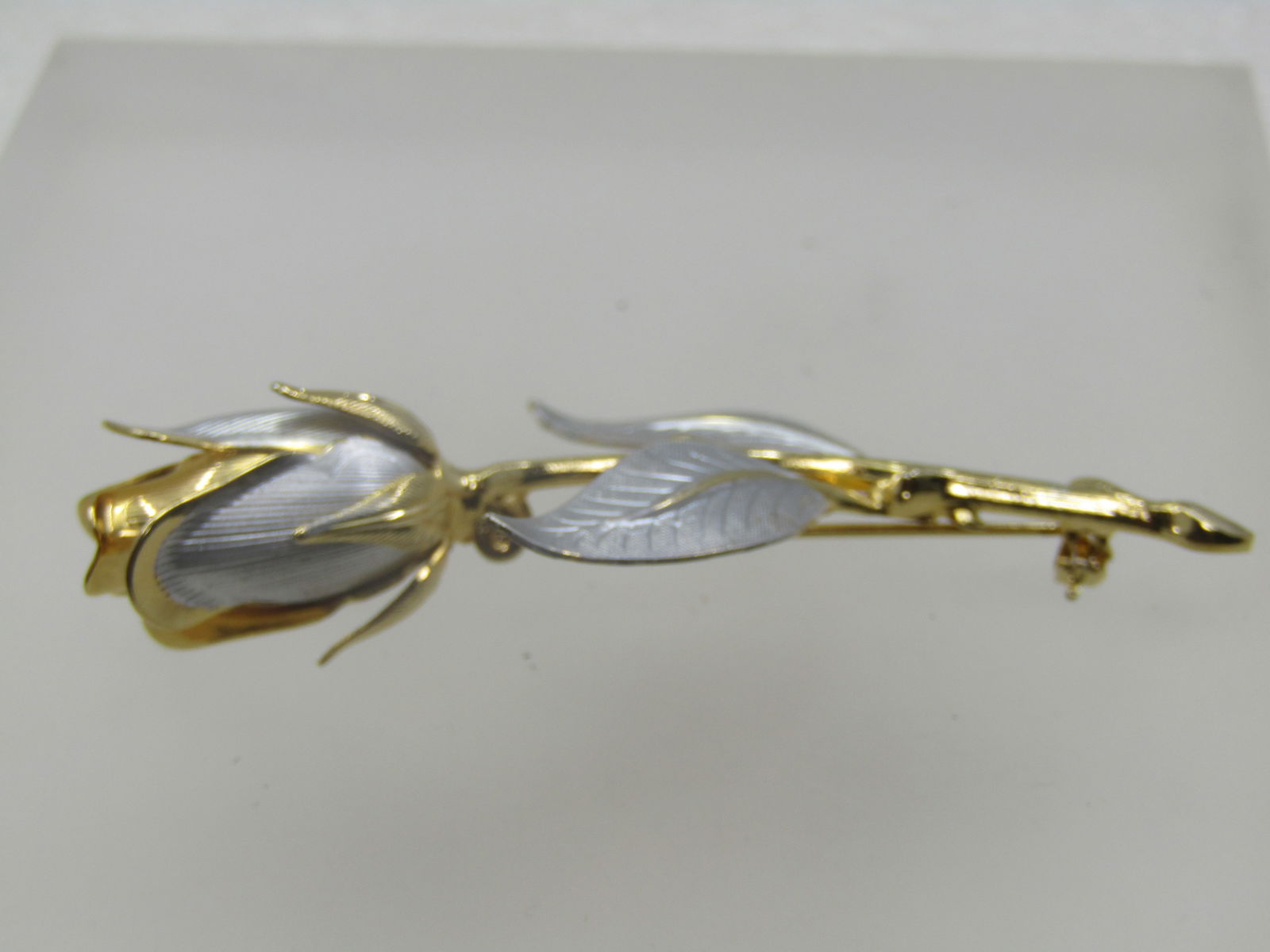Vintage Long Stone Rose Brooch, Two-Tone, 3" - 4