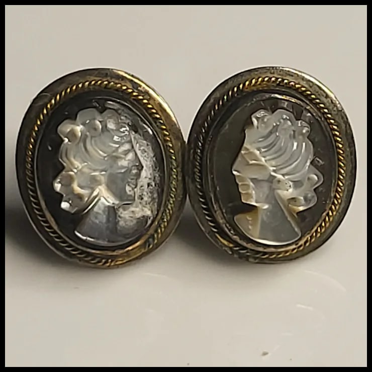 Vintage Mother of Pearl Camo Earrings - 2