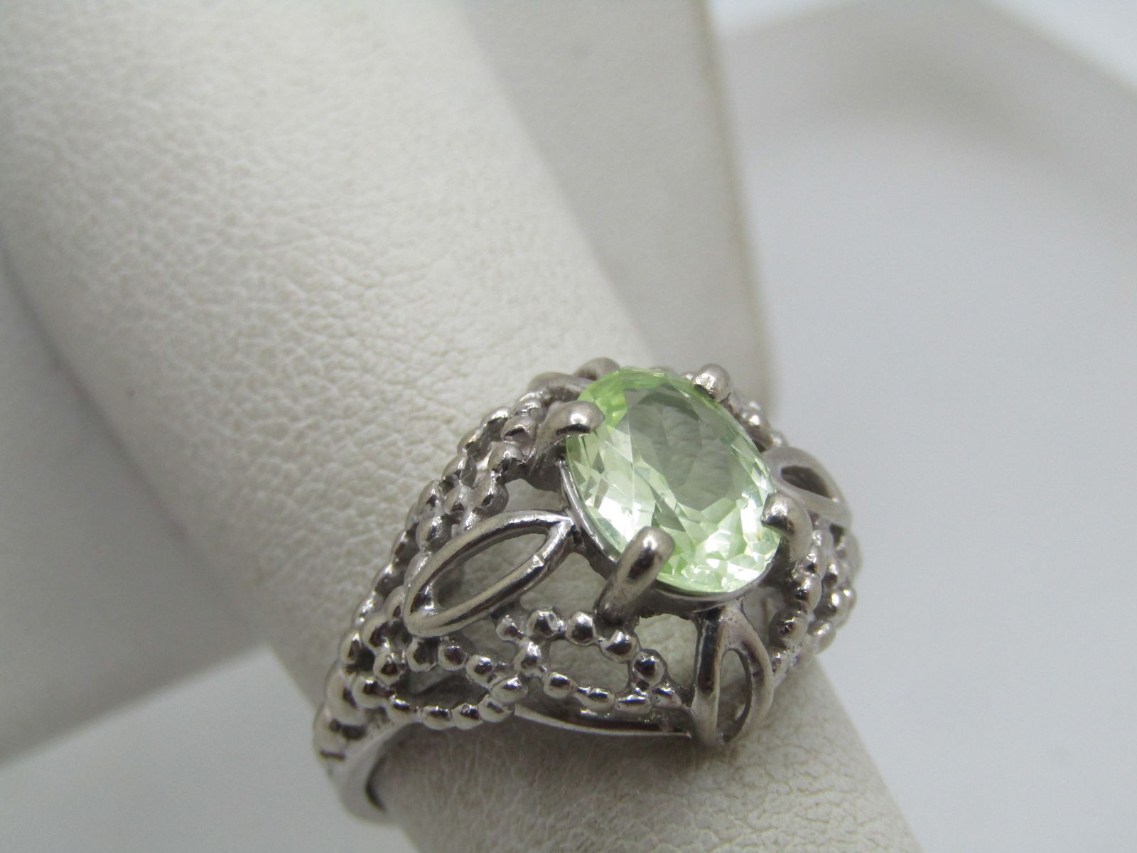 10kt White Gold Green Quartz Ring, Sz. 6.5, Signed JTC - 4