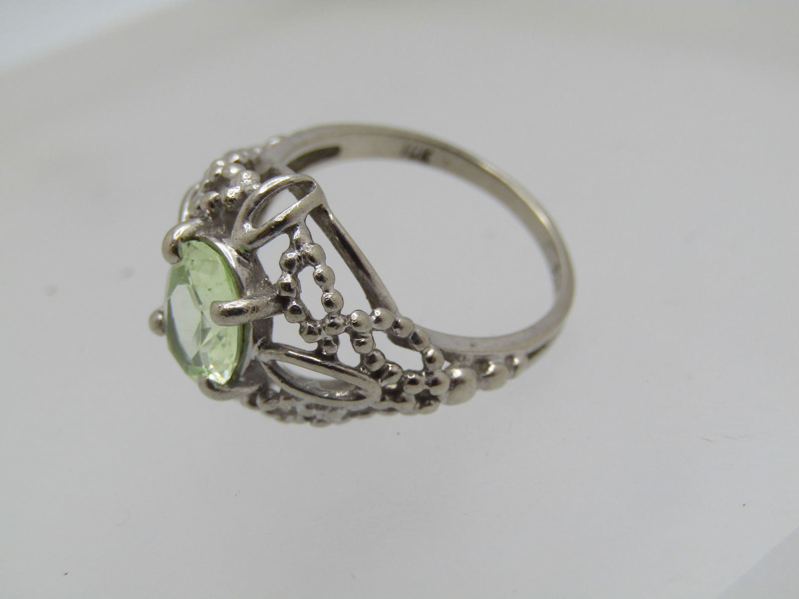 10kt White Gold Green Quartz Ring, Sz. 6.5, Signed JTC - 7