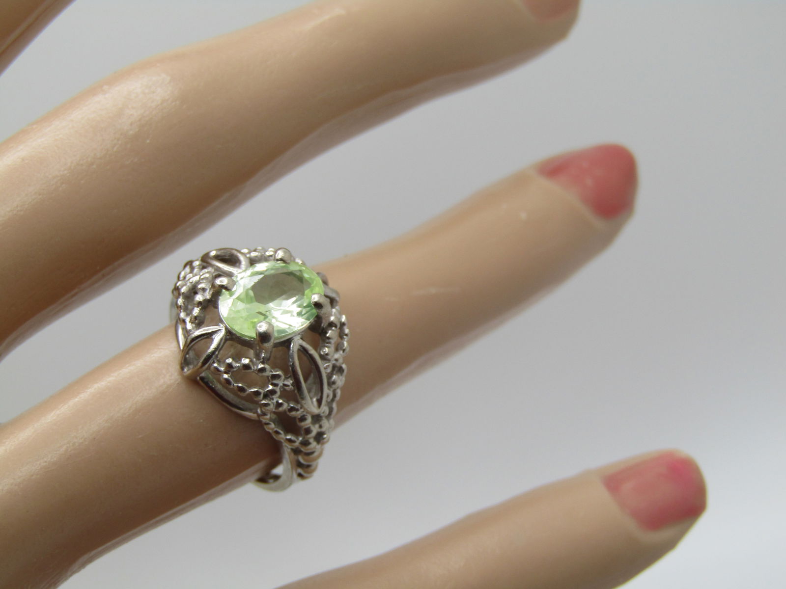 10kt White Gold Green Quartz Ring, Sz. 6.5, Signed JTC - 8