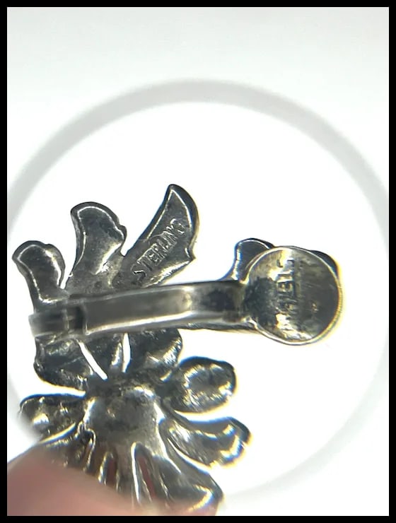 Vintage Sterling Silver & Marcasite Floral Clip Earrings - 7