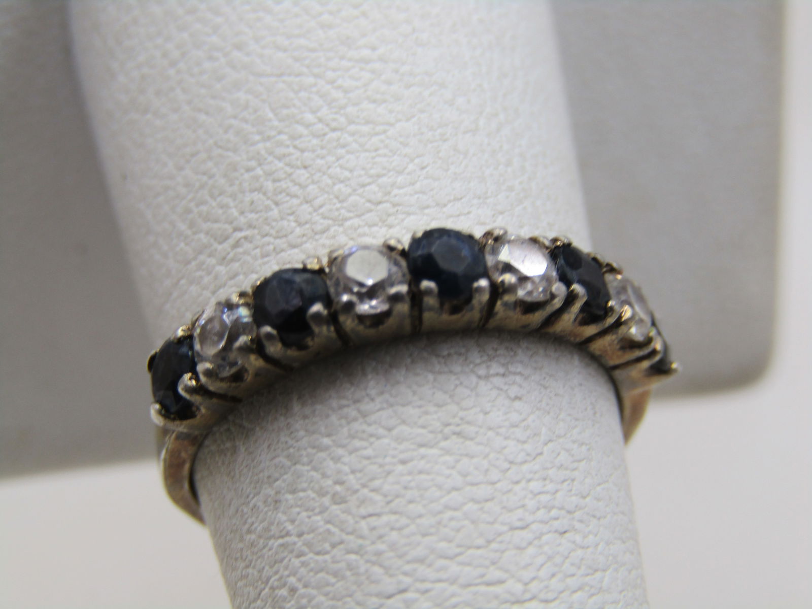 Vintage Sterling Sapphire & Clear Stone Ring, Sz. 8 - 3