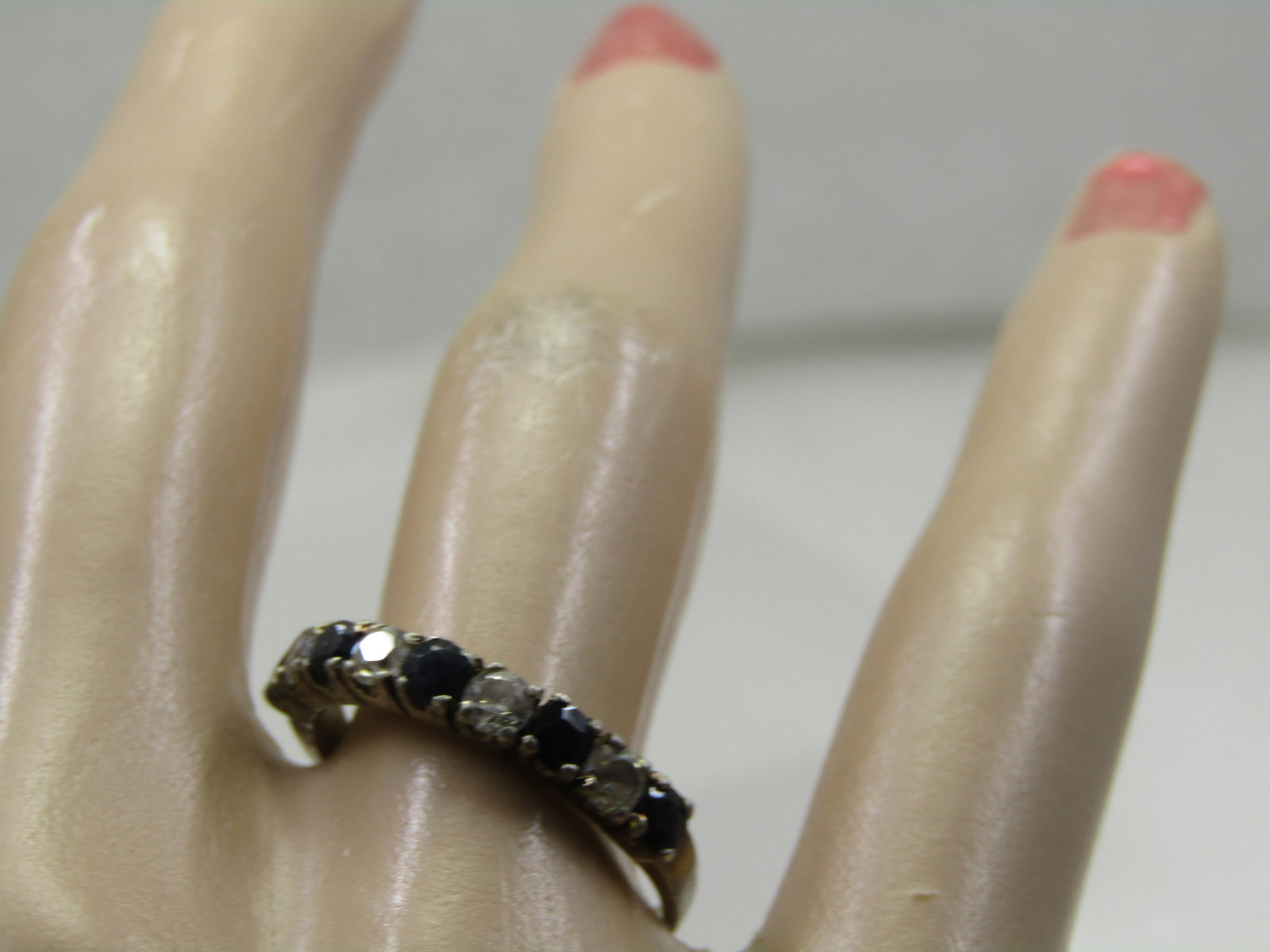 Vintage Sterling Sapphire & Clear Stone Ring, Sz. 8 - 8