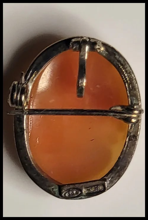 Vintage Hand Signed Shell Cameo Silver 800 Retractable Pendant/ Brooch - 3