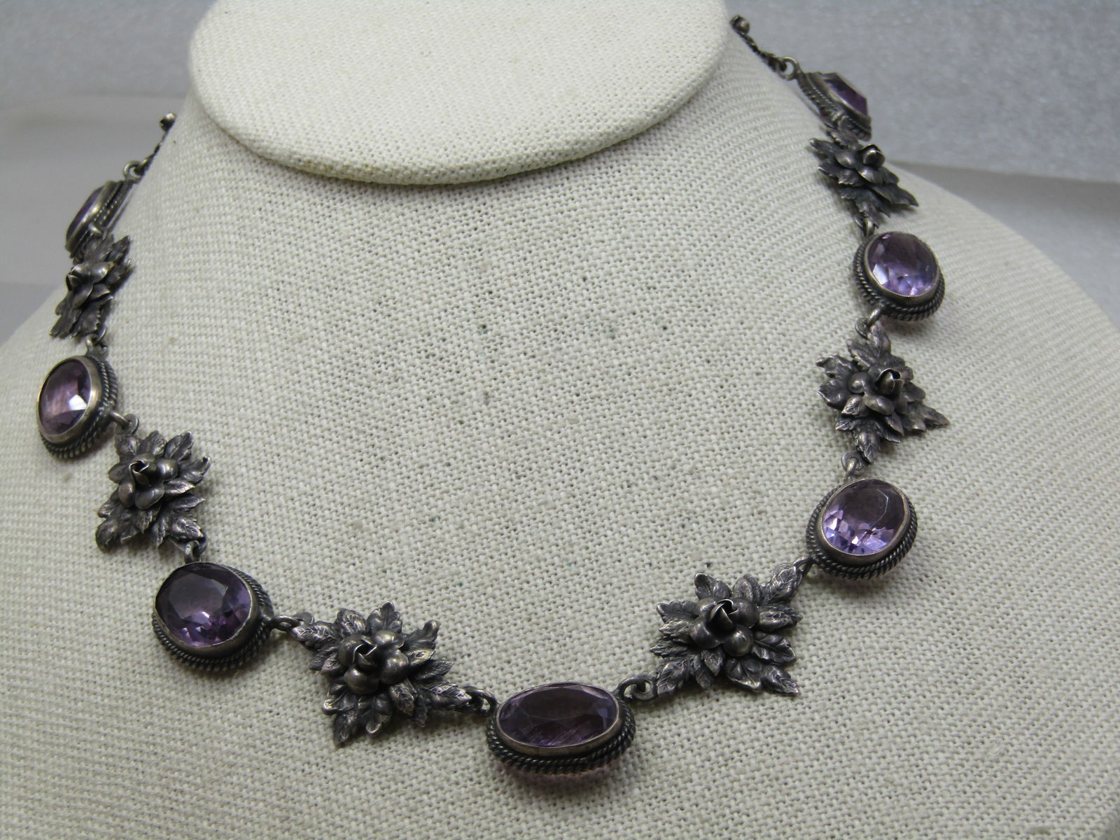 Vintage Sterling Amethyst Floral Necklace, Signed Fratelli Peruzzi, Italy. 16.5", 1940's-1950's - 3