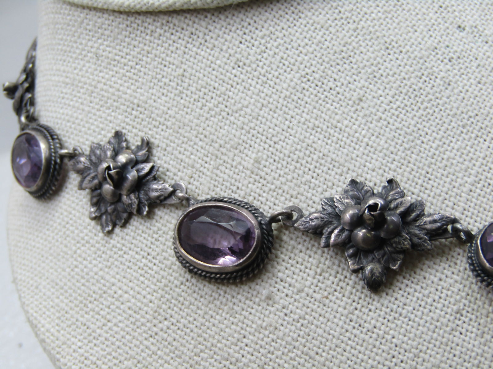 Vintage Sterling Amethyst Floral Necklace, Signed Fratelli Peruzzi, Italy. 16.5", 1940's-1950's - 4