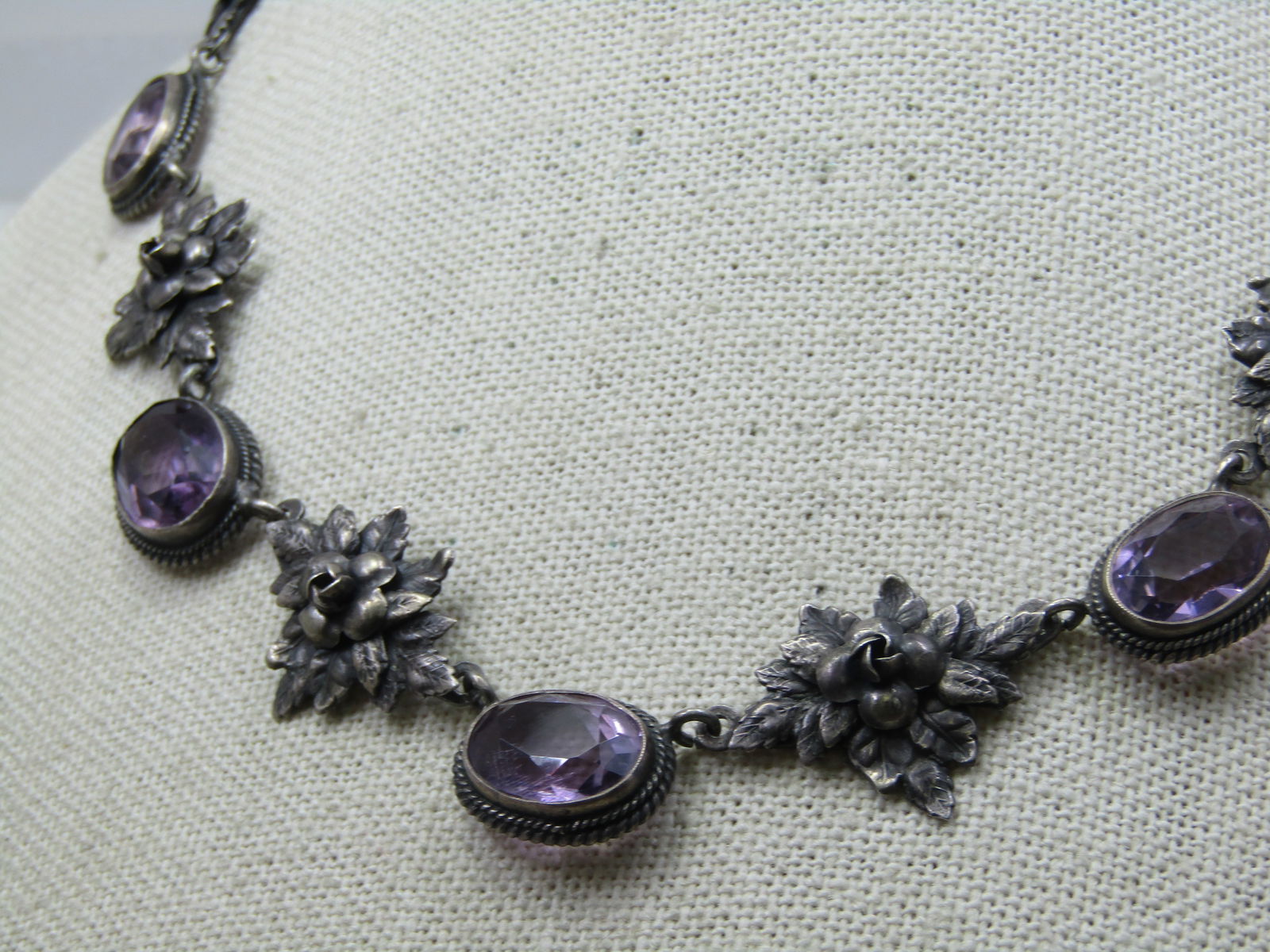 Vintage Sterling Amethyst Floral Necklace, Signed Fratelli Peruzzi, Italy. 16.5", 1940's-1950's - 5