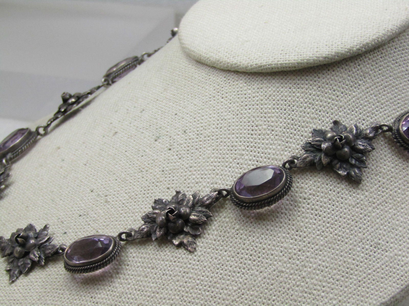 Vintage Sterling Amethyst Floral Necklace, Signed Fratelli Peruzzi, Italy. 16.5", 1940's-1950's - 6