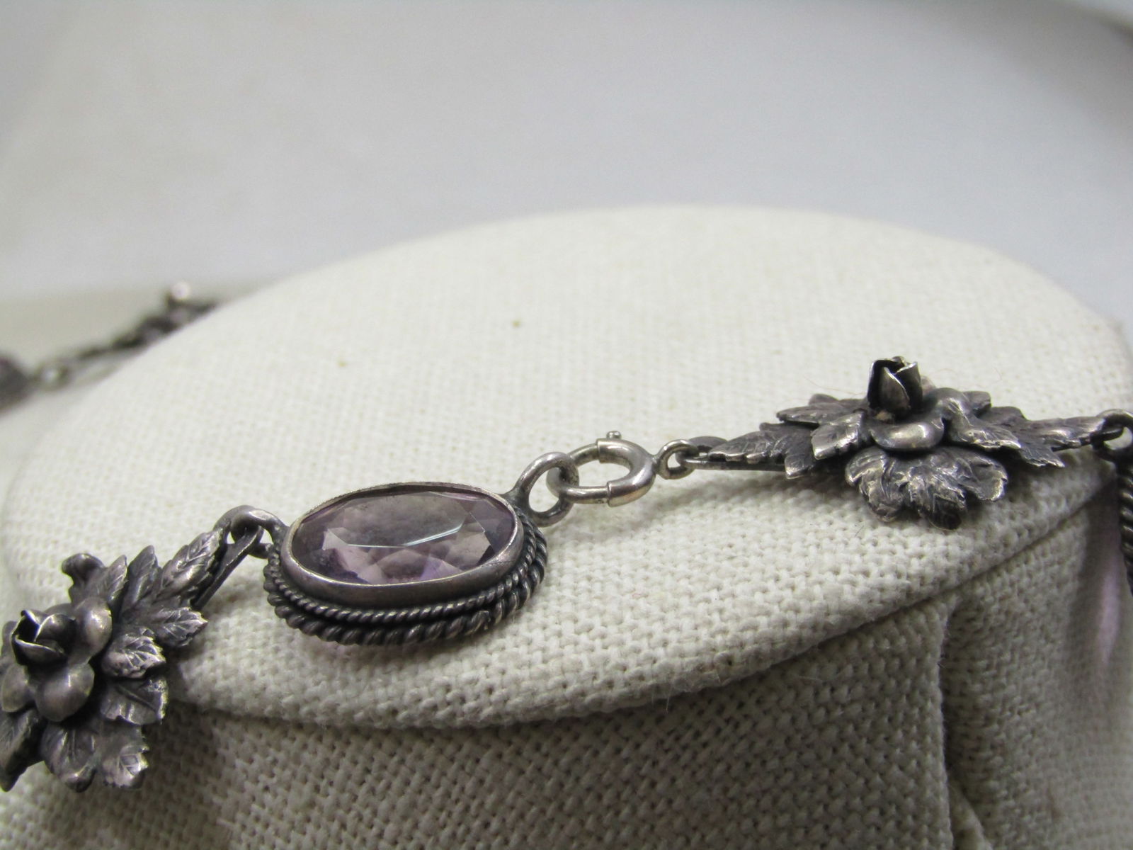 Vintage Sterling Amethyst Floral Necklace, Signed Fratelli Peruzzi, Italy. 16.5", 1940's-1950's - 7