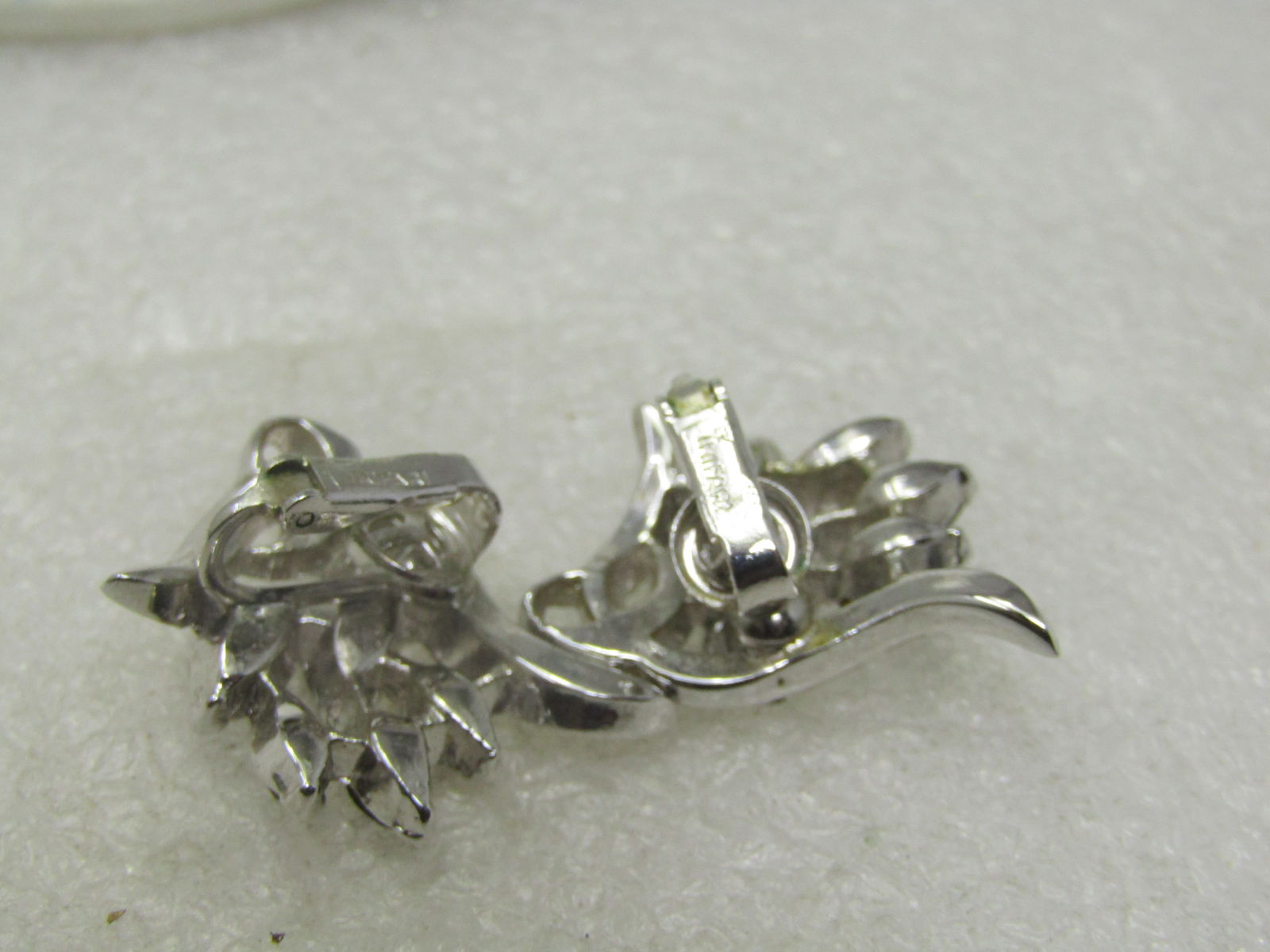 Vintage Blue & Clear Rhinestone Earrings, Clip, 1940's-1950's, Crown Trifari - 4