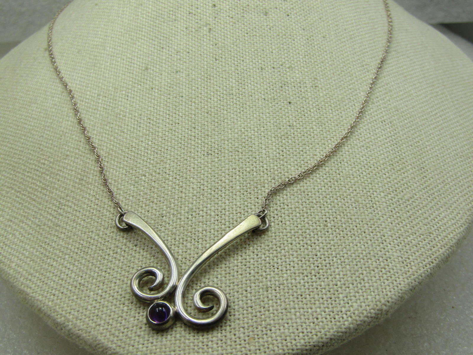 Vintage Sterling Amethyst Modernist Necklace, Poul Lysgaard Signed, 18" - 3