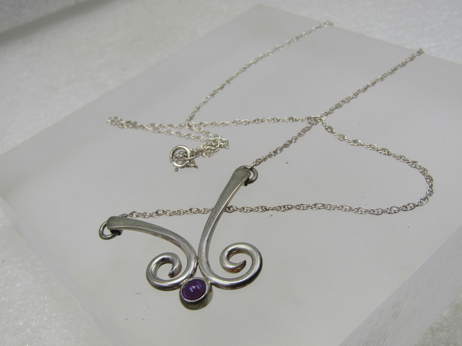 Vintage Sterling Amethyst Modernist Necklace, Poul Lysgaard Signed, 18" - 5