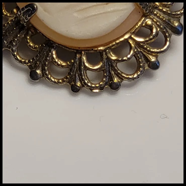 Vintage Ornate Silver Hand-Carved Shell Filigree Cameo Pin/Brooch - 3