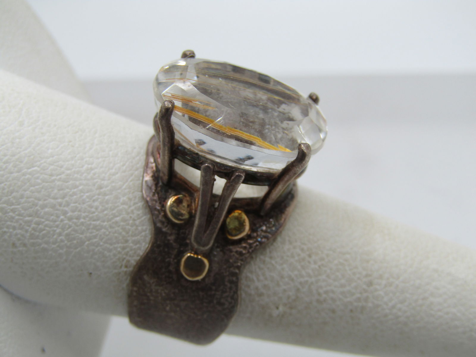 Vintage Sterling Rutilated Quartz Ring, Sz. 8, Appx. 10+ TCW, Signed McM - 2